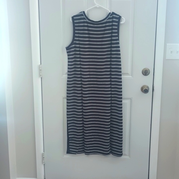 NWT Hilary Radley blue white striped rayon midi t-shirt maxi dress size XL - Picture 2 of 7